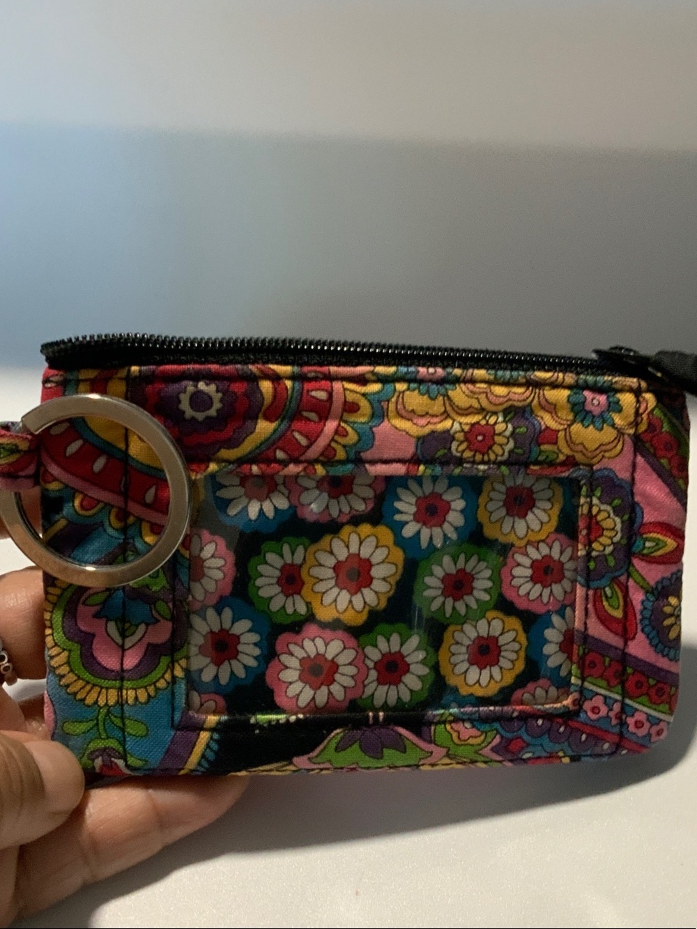 Vera Bradley Bright Floral Paisley Zip ID Case - Pink, Yellow, Green, Blue